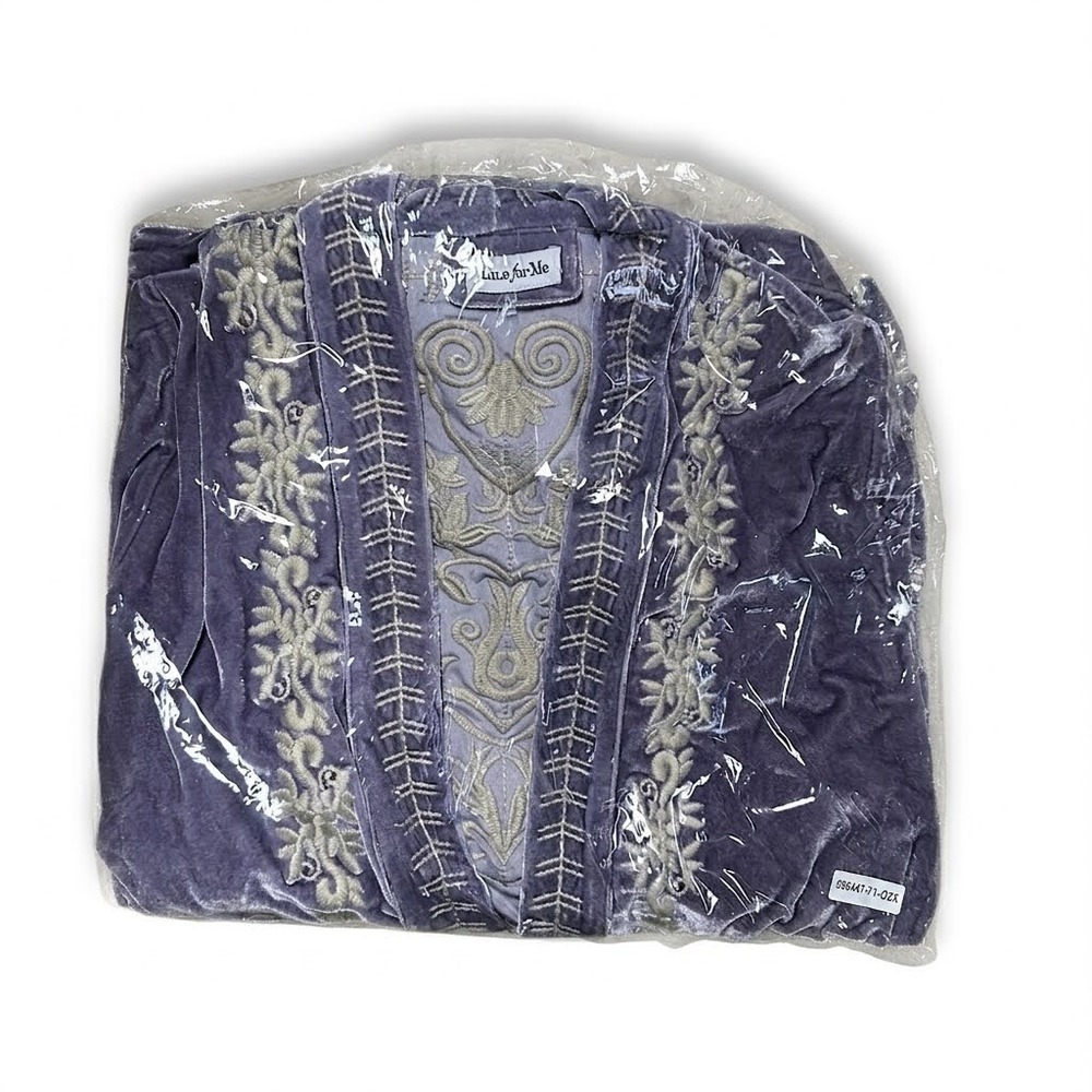 New Time for Me Velvet Embroidered Kimono Cardigan Women 2X Light Purple - Picture 9 of 12